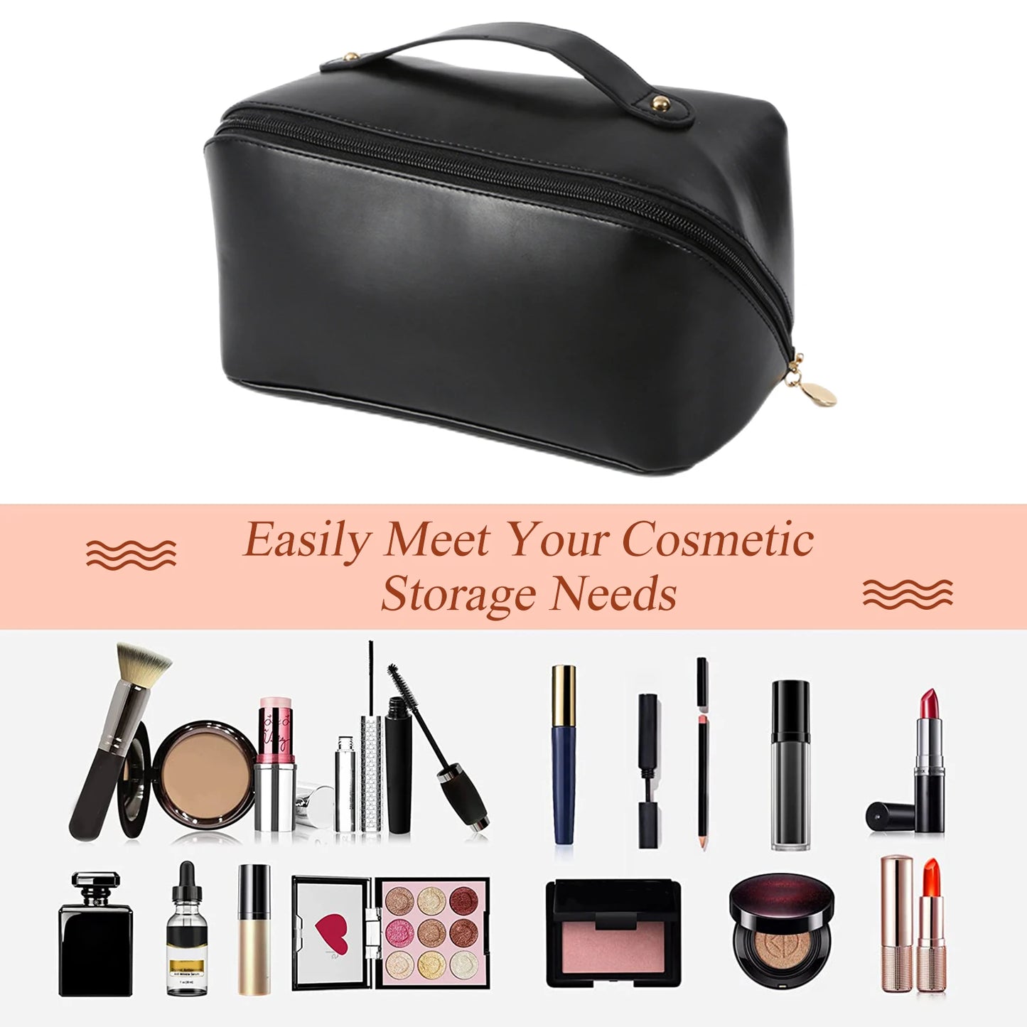 LUXEMAXI™ Large-Capacity PU Leather Makeup Bag – Your Travel Beauty Companion